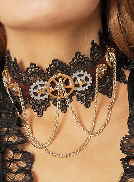 Gothic Steampunk Gear Choker Necklace Sets for Women Steampunk Bracelets  Gothic Wristband Ring Fingerless Steampunk Leather Gloves Steampunk Gears